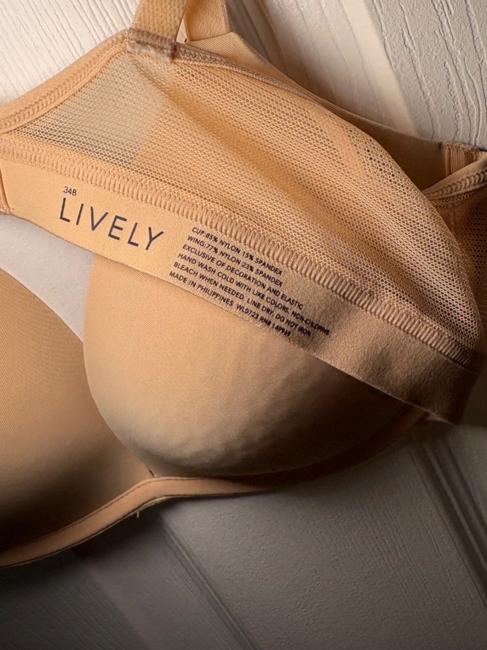 LIVELY The All-Day T-Shirt Bra 34B Nude Beige Wireless Racerback - Picture 4 of 7